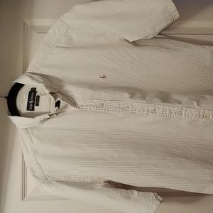 Mens Ralph Lauren Polo short sleeved shirt, Grey stripes, size xl 100% cotton